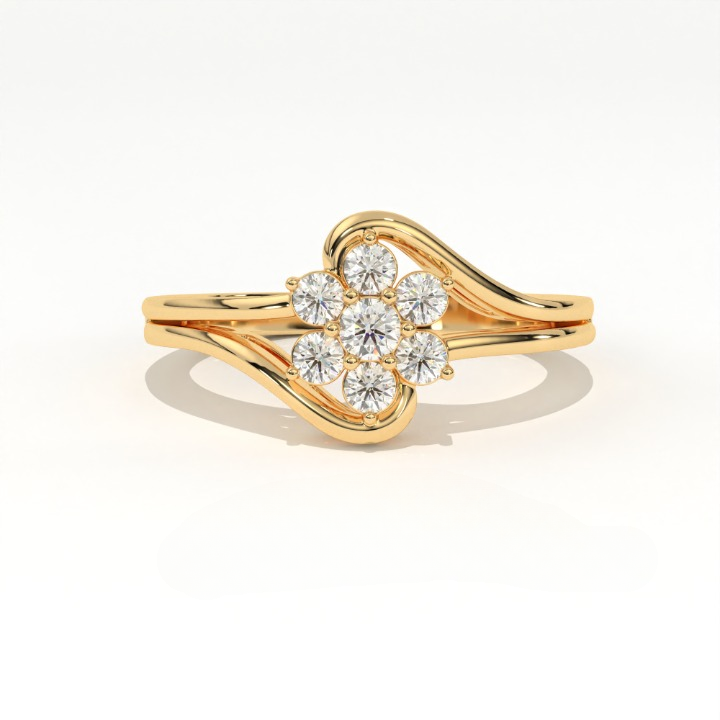 Aarinya Fiore Twist Cluster Ring, The Meadow Blossom Ring, Petite Floral Wave Silhouette Ring, Aarinya Sleek Wave Twist Diamond Ring