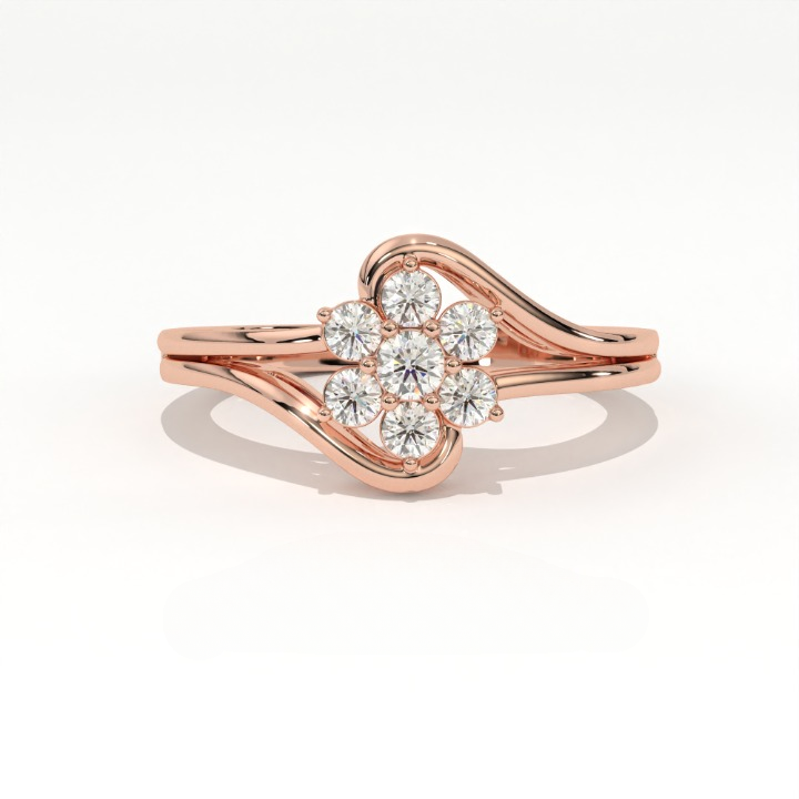Aarinya Fiore Twist Cluster Ring, The Meadow Blossom Ring, Petite Floral Wave Silhouette Ring, Aarinya Sleek Wave Twist Diamond Ring