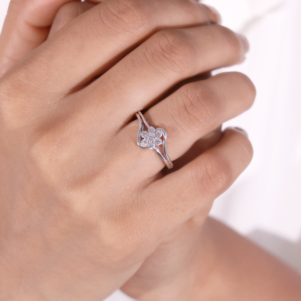 Aarinya Fiore Twist Cluster Ring, The Meadow Blossom Ring, Petite Floral Wave Silhouette Ring