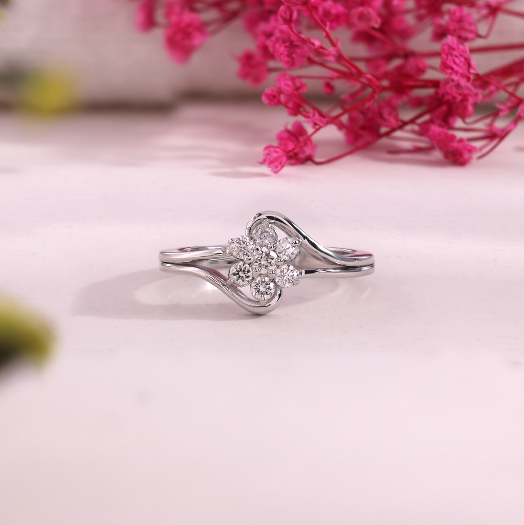 Aarinya Fiore Twist Cluster Ring, The Meadow Blossom Ring, Petite Floral Wave Silhouette Ring