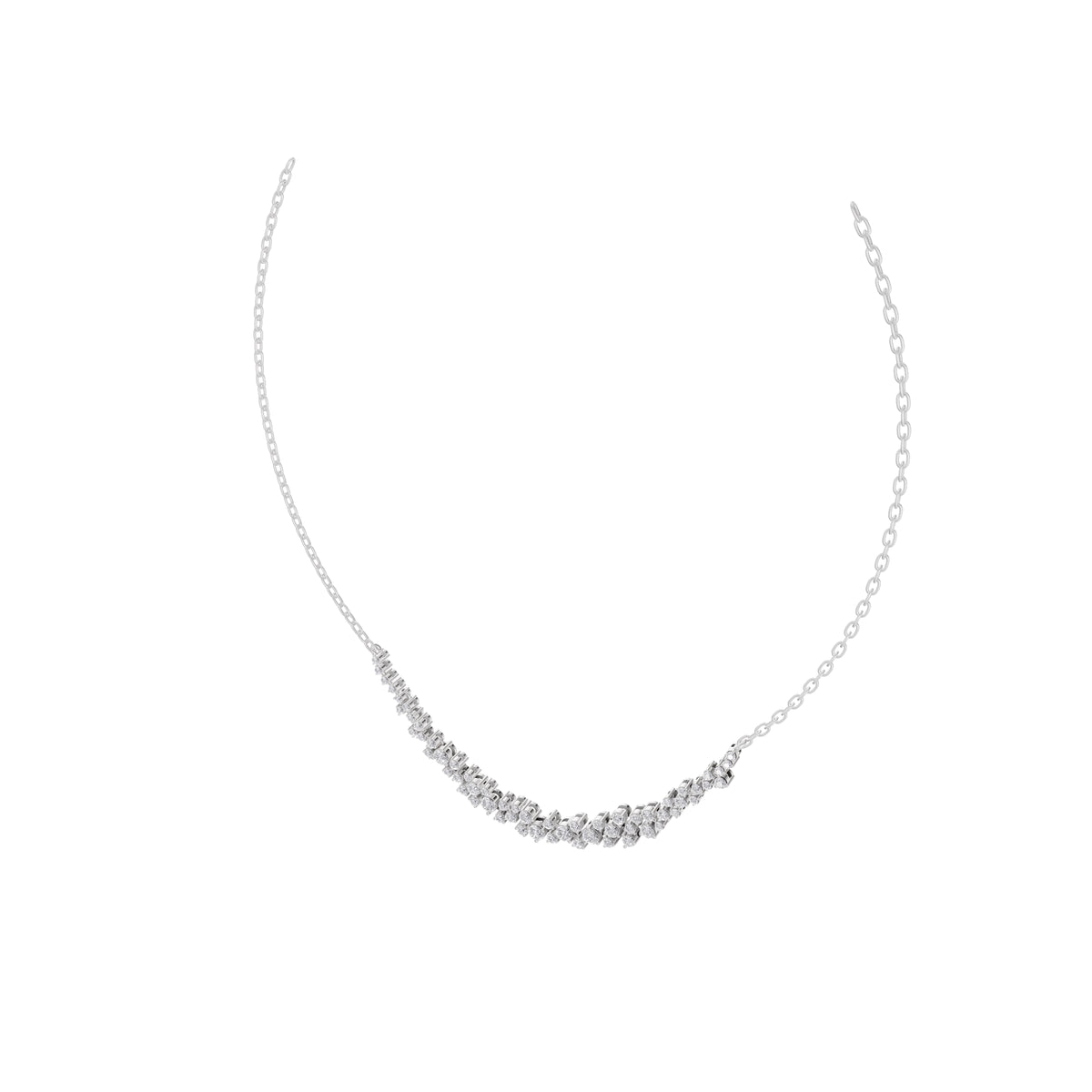 Aarinya Bubble Cluster Diamond Curve Necklace, The Starlight Cascade Diamond Necklace
