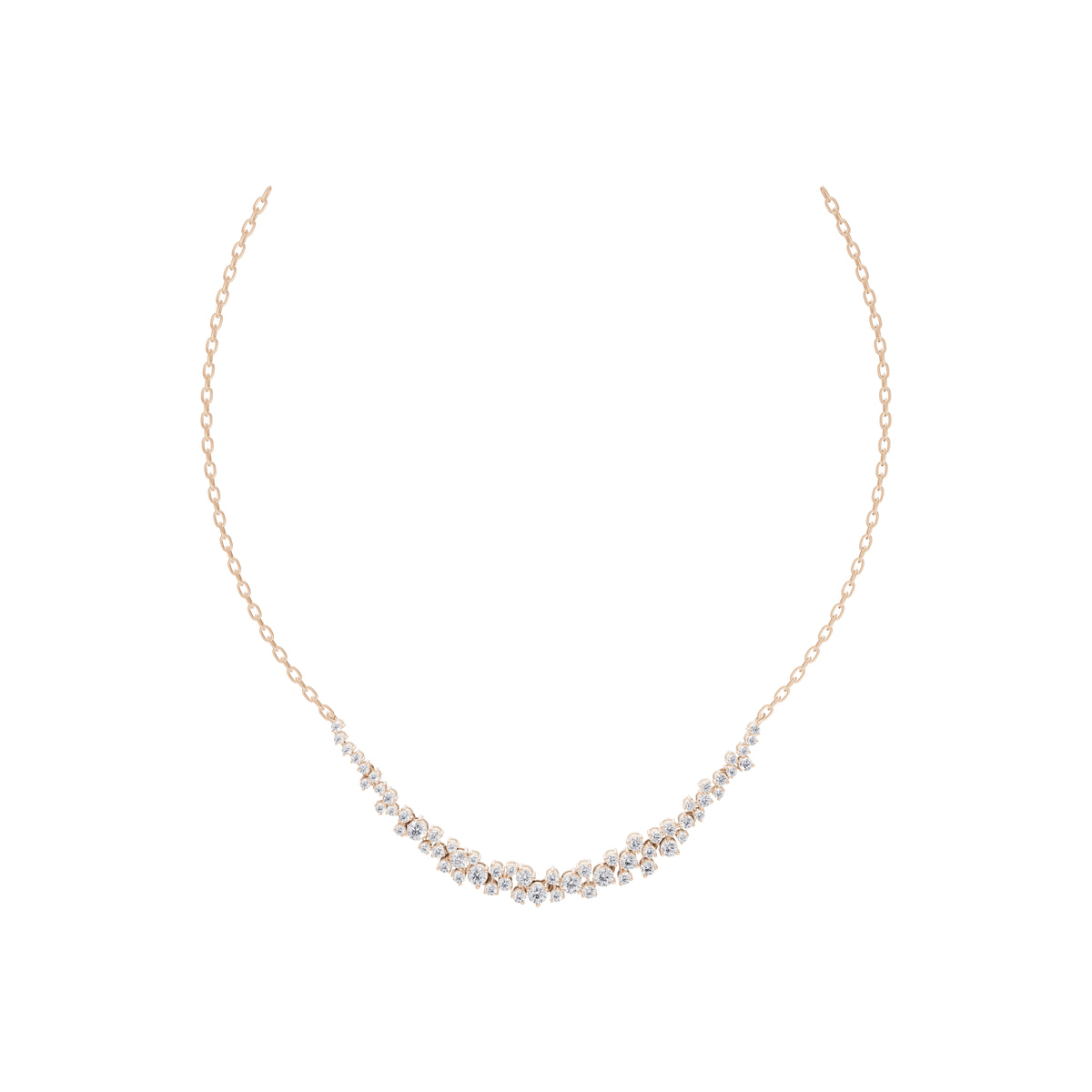 Aarinya Bubble Cluster Diamond Curve Necklace, The Starlight Cascade Diamond Necklace