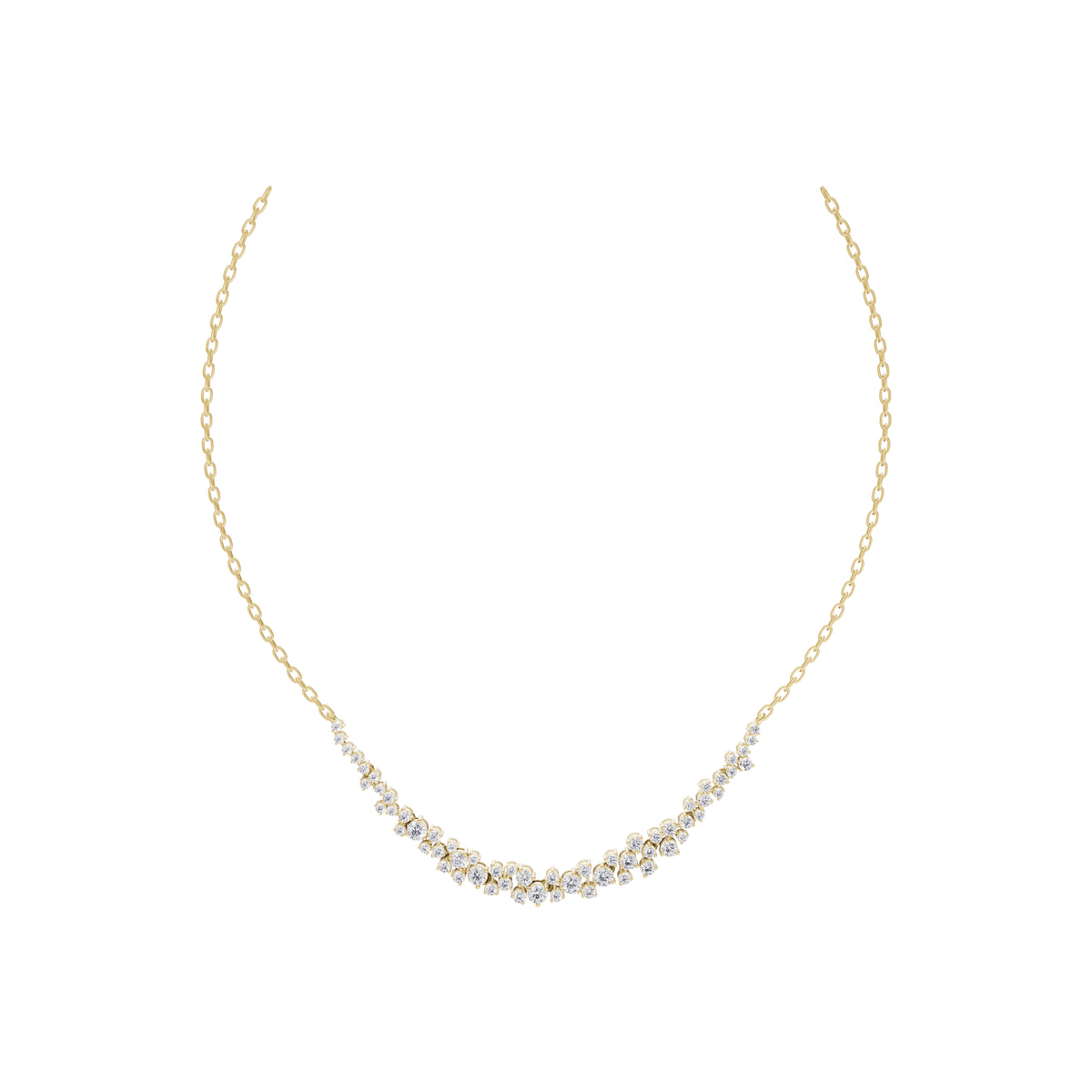 Aarinya Bubble Cluster Diamond Curve Necklace, The Starlight Cascade Diamond Necklace