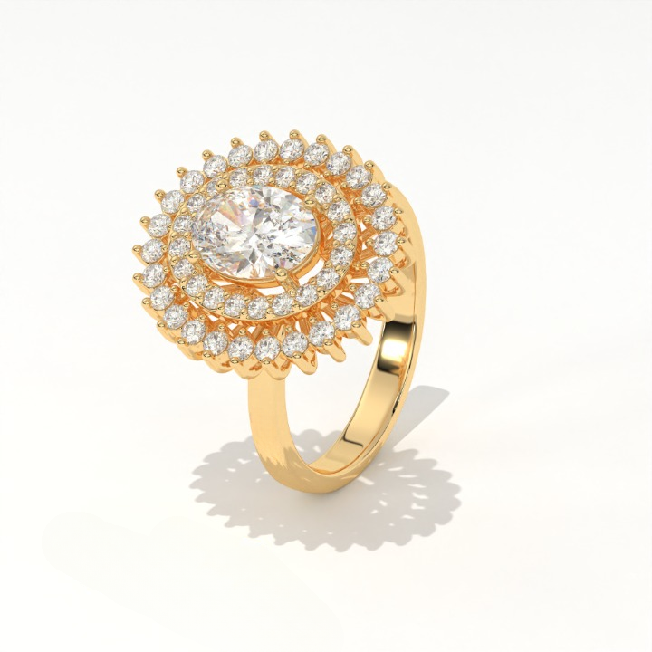 Aarinya Diamond Vintage Double-Halo Cocktail Ring, The Vantage Empress Oval Double Halo Statement Ring