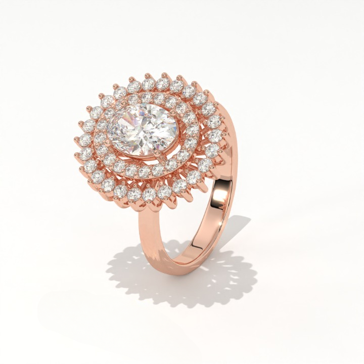 Aarinya Diamond Vintage Double-Halo Cocktail Ring, The Vantage Empress Oval Double Halo Statement Ring