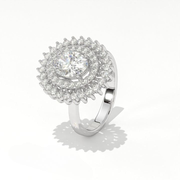 Aarinya Diamond Vintage Double-Halo Cocktail Ring, The Vantage Empress Oval Double Halo Statement Ring