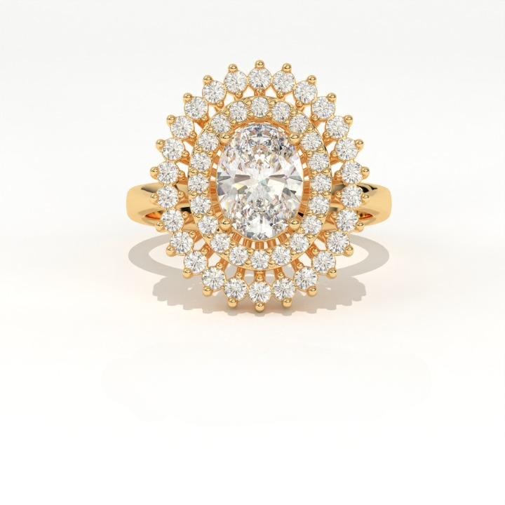Aarinya Diamond Vintage Double-Halo Cocktail Ring, The Vantage Empress Oval Double Halo Statement Ring