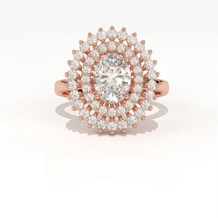 Aarinya Diamond Vintage Double-Halo Cocktail Ring, The Vantage Empress Oval Double Halo Statement Ring