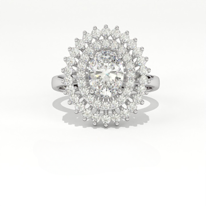 Aarinya Diamond Vintage Double-Halo Cocktail Ring, The Vantage Empress Oval Double Halo Statement Ring