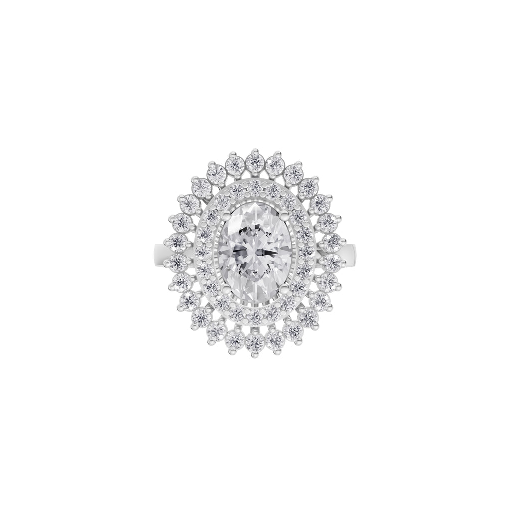 Aarinya Diamond Vintage Double-Halo Cocktail Ring, The Vantage Empress Oval Double Halo Statement Ring