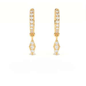 Aarinya Prism Diamond Huggie Dangles, Daily Wear Luxury, Dainty Kite Shaped Dangle Hoop Earrings, Graduation or Promotion Gift