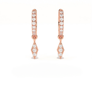 Aarinya Prism Diamond Huggie Dangles, Daily Wear Luxury, Dainty Kite Shaped Dangle Hoop Earrings, Graduation or Promotion Gift