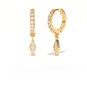 Aarinya Prism Diamond Huggie Dangles, Daily Wear Luxury, Dainty Kite Shaped Dangle Hoop Earrings, Graduation or Promotion Gift