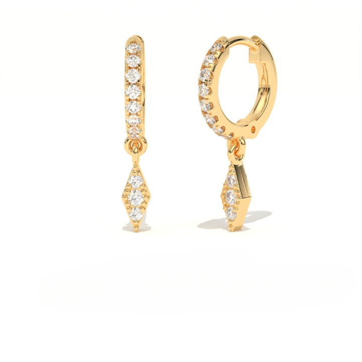 Aarinya Prism Diamond Huggie Dangles, Daily Wear Luxury, Dainty Kite Shaped Dangle Hoop Earrings, Graduation or Promotion Gift