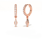 Aarinya Prism Diamond Huggie Dangles, Daily Wear Luxury, Dainty Kite Shaped Dangle Hoop Earrings, Graduation or Promotion Gift