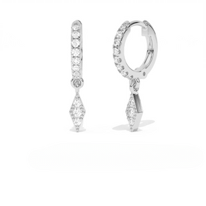 Aarinya Prism Diamond Huggie Dangles, Daily Wear Luxury, Dainty Kite Shaped Dangle Hoop Earrings, Graduation or Promotion Gift