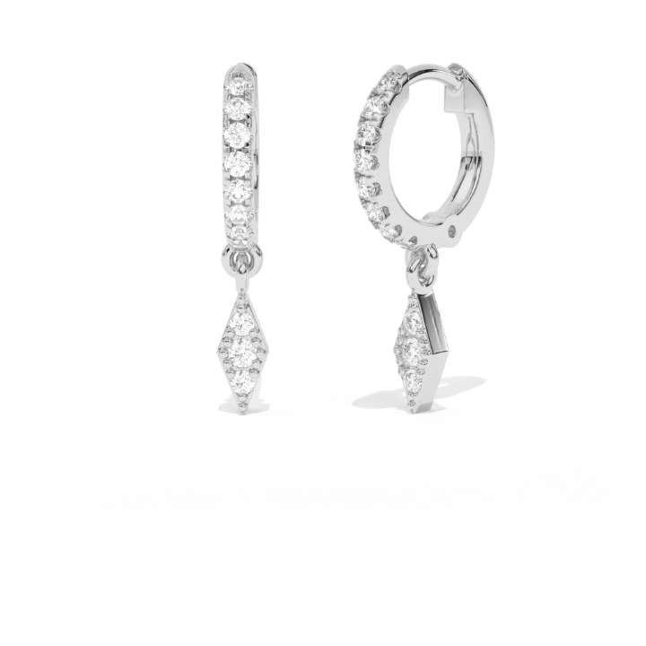 Aarinya Prism Diamond Huggie Dangles, Daily Wear Luxury, Dainty Kite Shaped Dangle Hoop Earrings, Graduation or Promotion Gift
