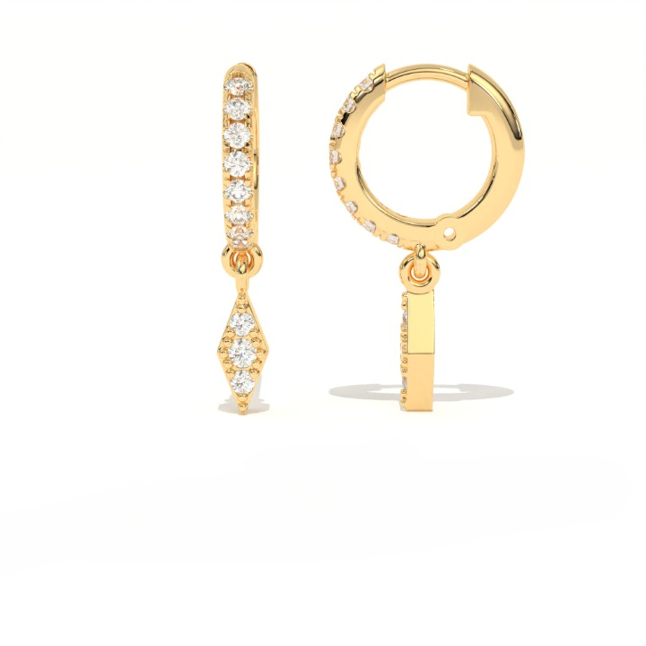 Aarinya Prism Diamond Huggie Dangles, Daily Wear Luxury, Dainty Kite Shaped Dangle Hoop Earrings, Graduation or Promotion Gift