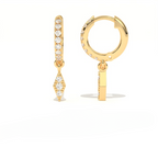 Aarinya Prism Diamond Huggie Dangles, Daily Wear Luxury, Dainty Kite Shaped Dangle Hoop Earrings, Graduation or Promotion Gift
