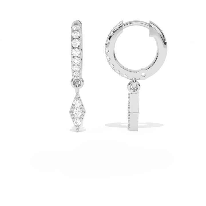 Aarinya Prism Diamond Huggie Dangles, Daily Wear Luxury, Dainty Kite Shaped Dangle Hoop Earrings, Graduation or Promotion Gift