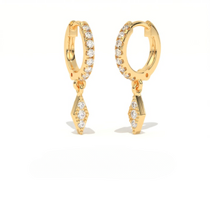 Aarinya Prism Diamond Huggie Dangles, Daily Wear Luxury, Dainty Kite Shaped Dangle Hoop Earrings, Graduation or Promotion Gift