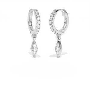 Aarinya Prism Diamond Huggie Dangles, Daily Wear Luxury, Dainty Kite Shaped Dangle Hoop Earrings, Graduation or Promotion Gift
