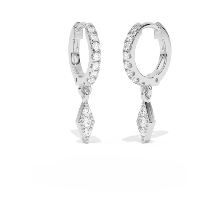 Aarinya Prism Diamond Huggie Dangles, Daily Wear Luxury, Dainty Kite Shaped Dangle Hoop Earrings, Graduation or Promotion Gift