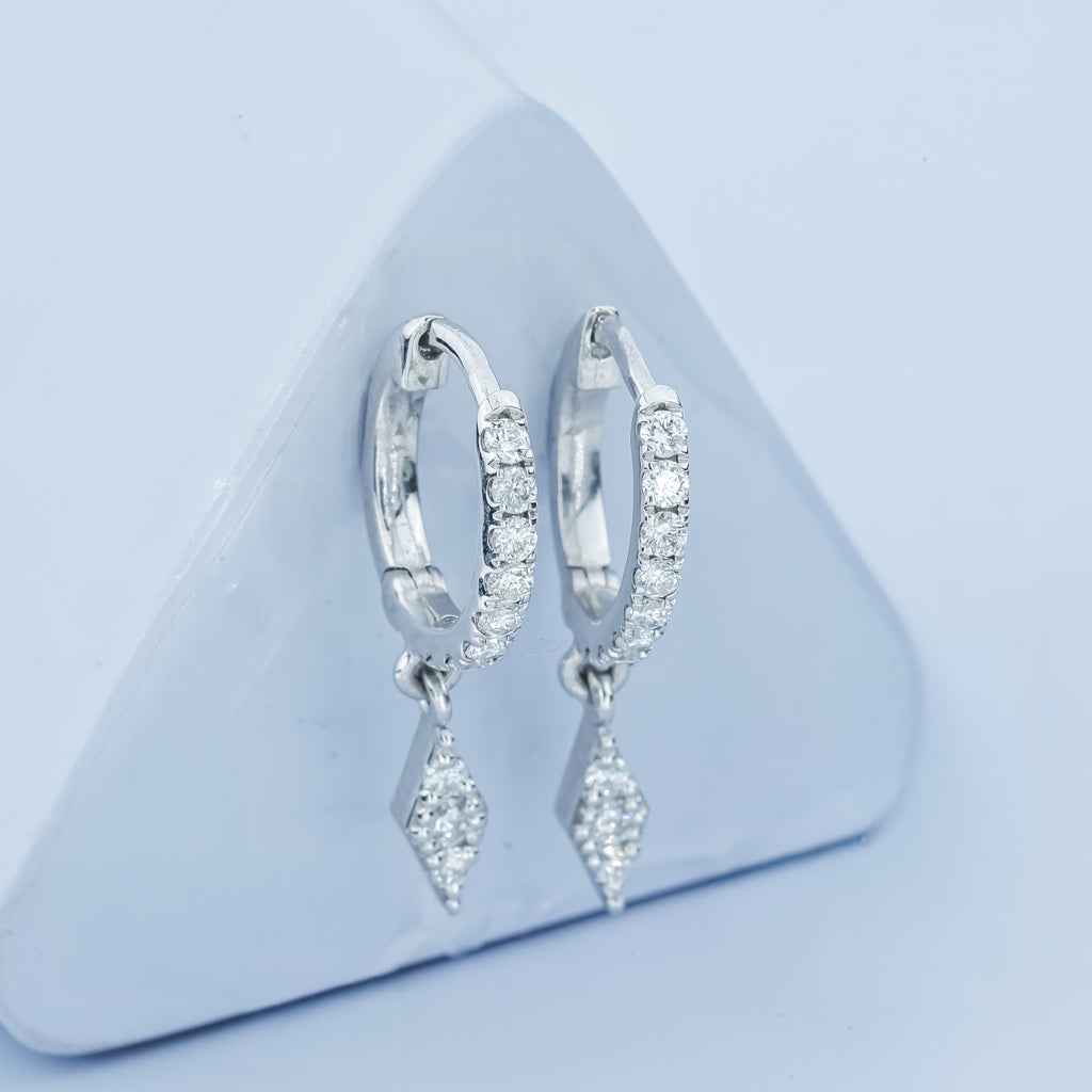 Aarinya Prism Diamond Huggie Dangles, Daily Wear Luxury, Dainty Kite Shaped Dangle Hoop Earrings, Graduation or Promotion Gift