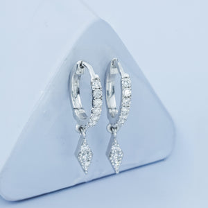 Aarinya Prism Diamond Huggie Dangles, Daily Wear Luxury, Dainty Kite Shaped Dangle Hoop Earrings, Graduation or Promotion Gift
