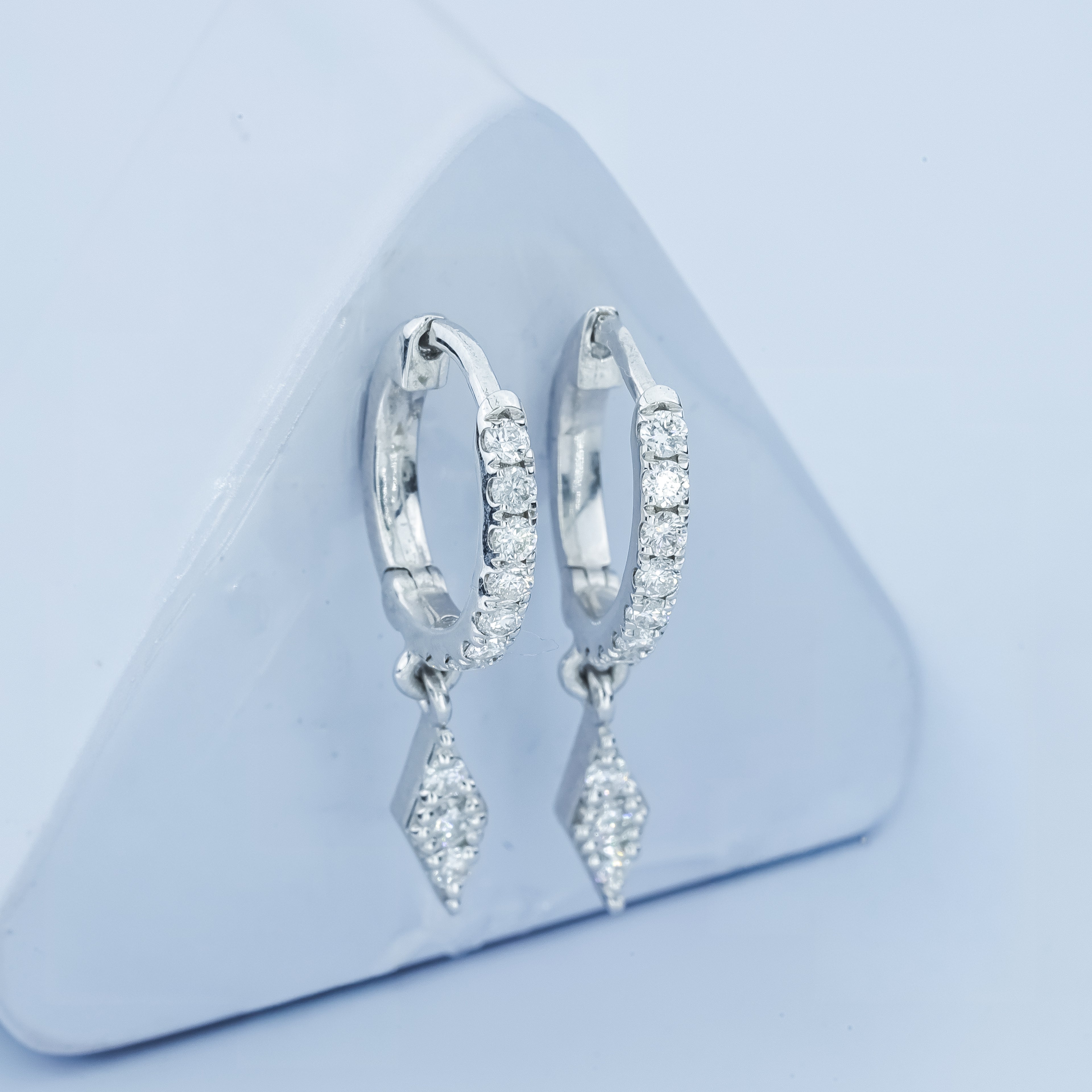 Aarinya Prism Diamond Huggie Dangles, Daily Wear Luxury, Dainty Kite Shaped Dangle Hoop Earrings, Graduation or Promotion Gift
