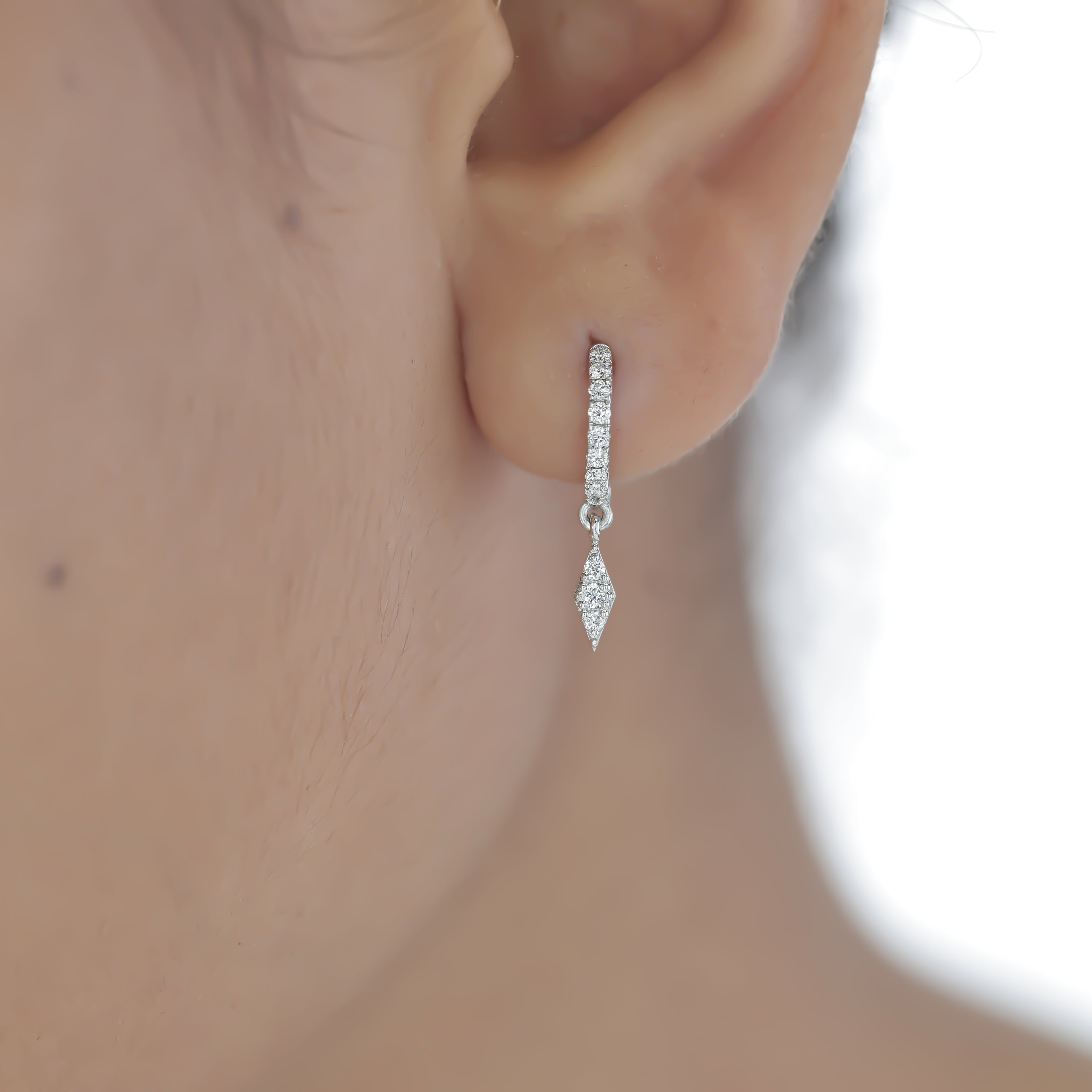 Aarinya Prism Diamond Huggie Dangles, Daily Wear Luxury, Dainty Kite Shaped Dangle Hoop Earrings, Graduation or Promotion Gift