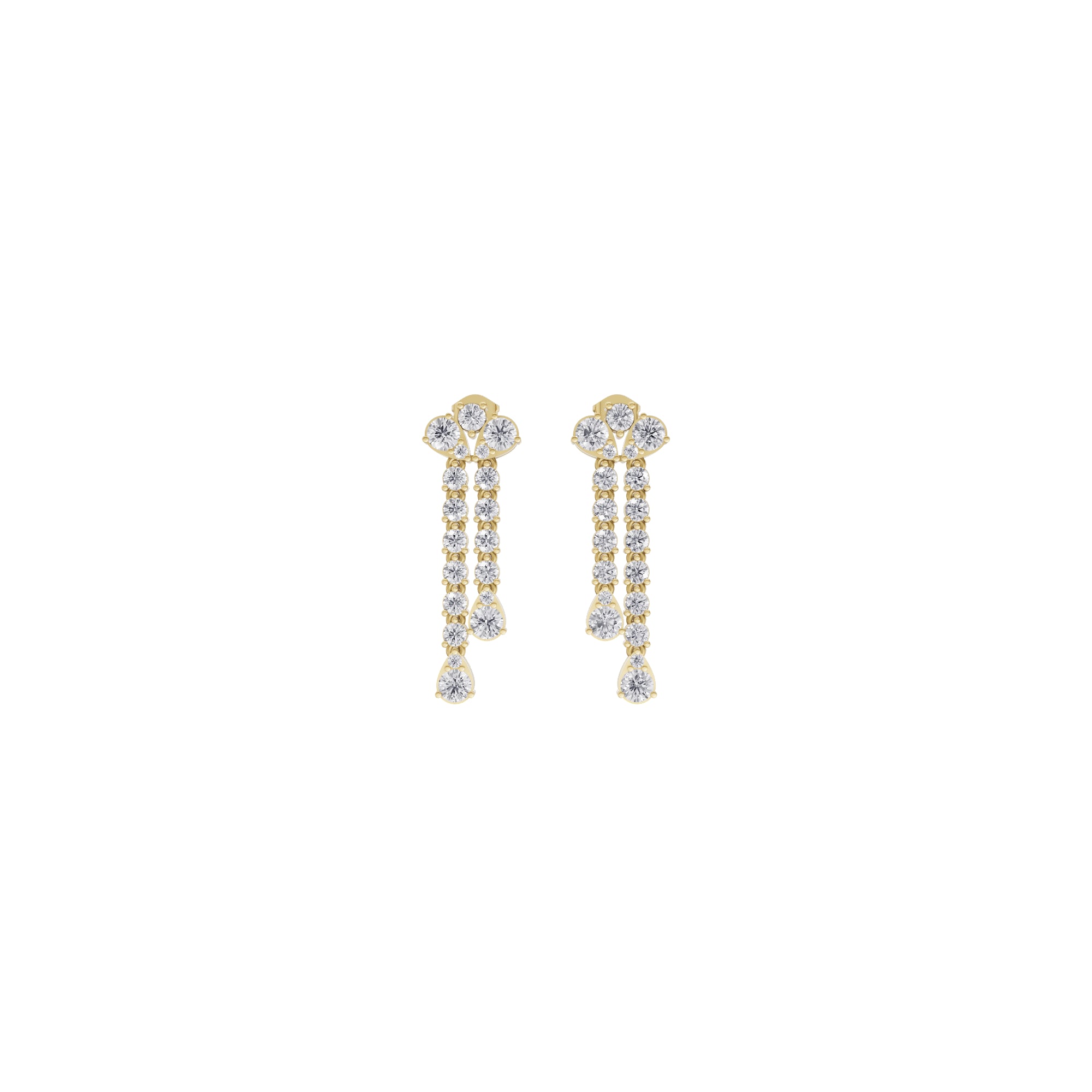 Aarinya Fan-Cluster Dual-Strand Diamond Drop Earrings