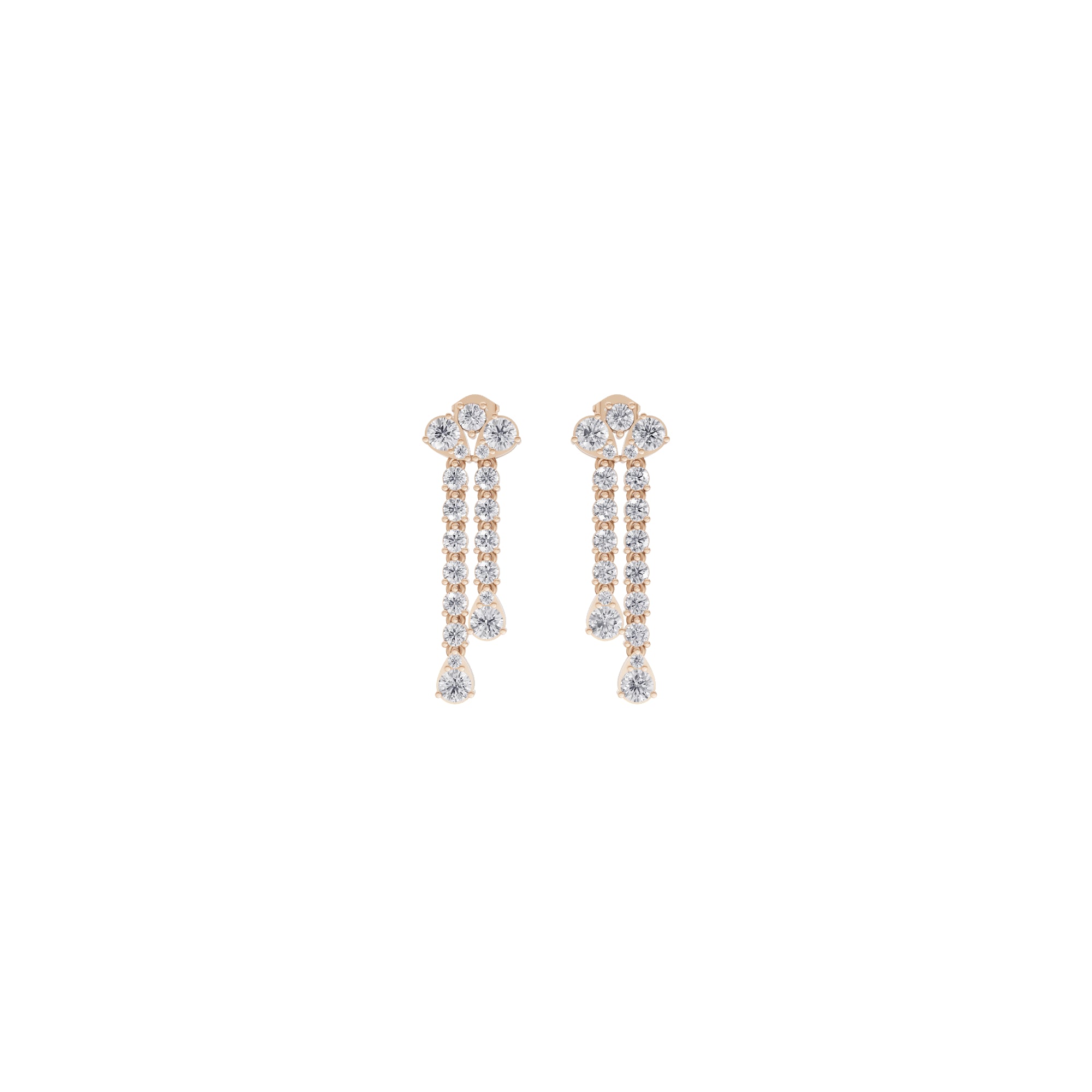 Aarinya Fan-Cluster Dual-Strand Diamond Drop Earrings