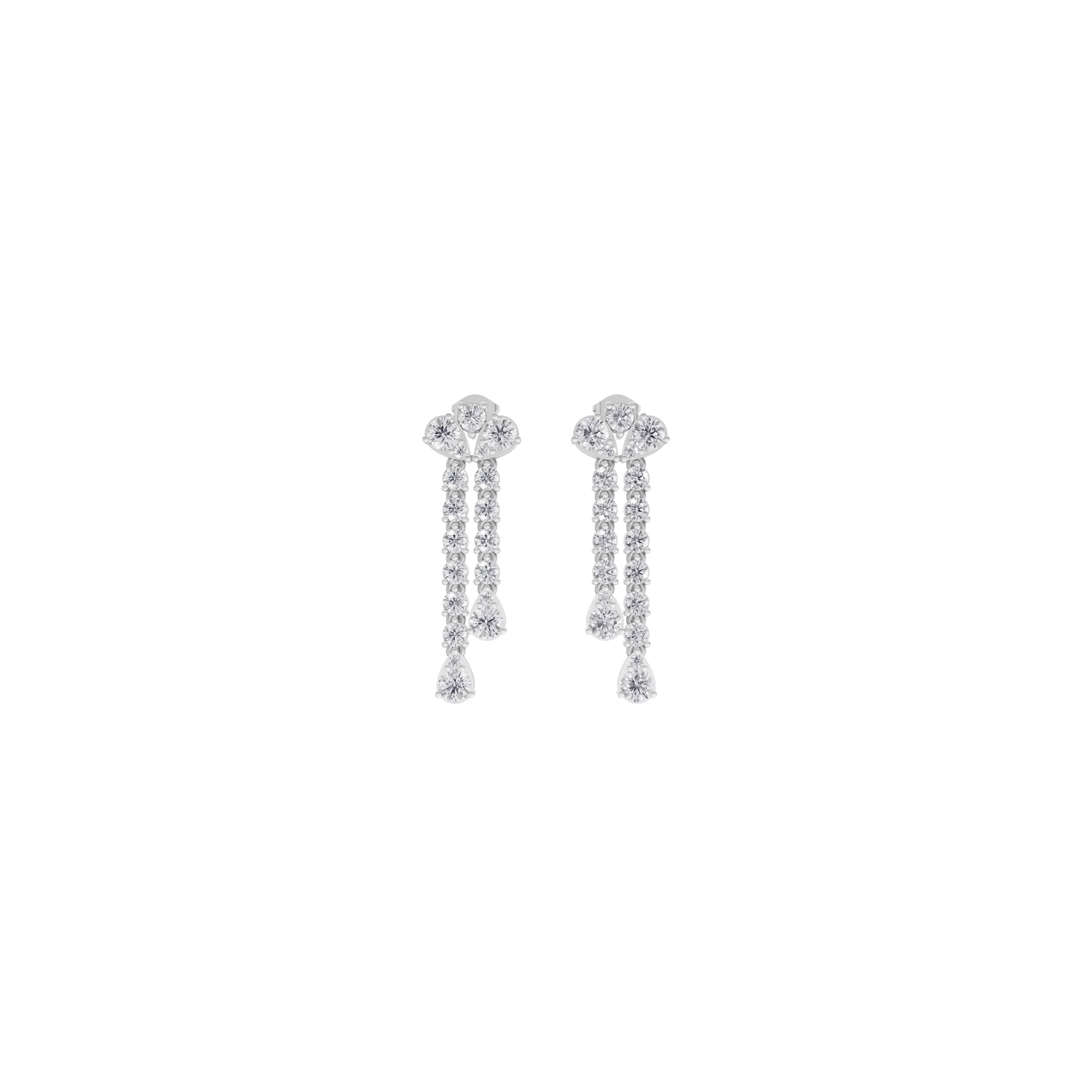 Aarinya Fan-Cluster Dual-Strand Diamond Drop Earrings