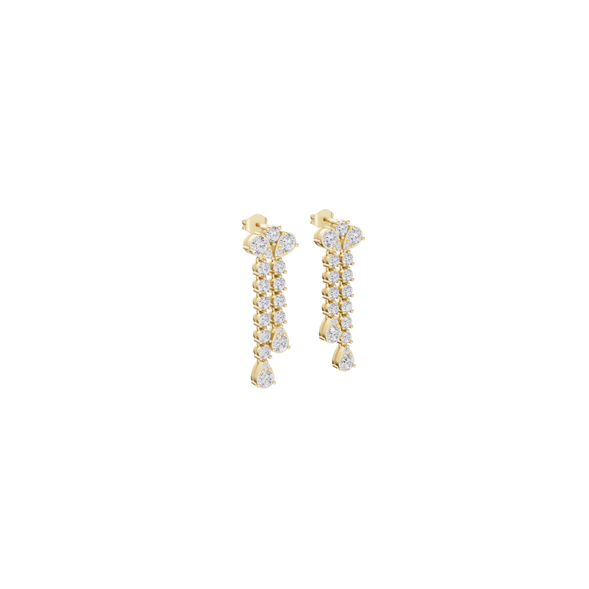 Aarinya Fan-Cluster Dual-Strand Diamond Drop Earrings