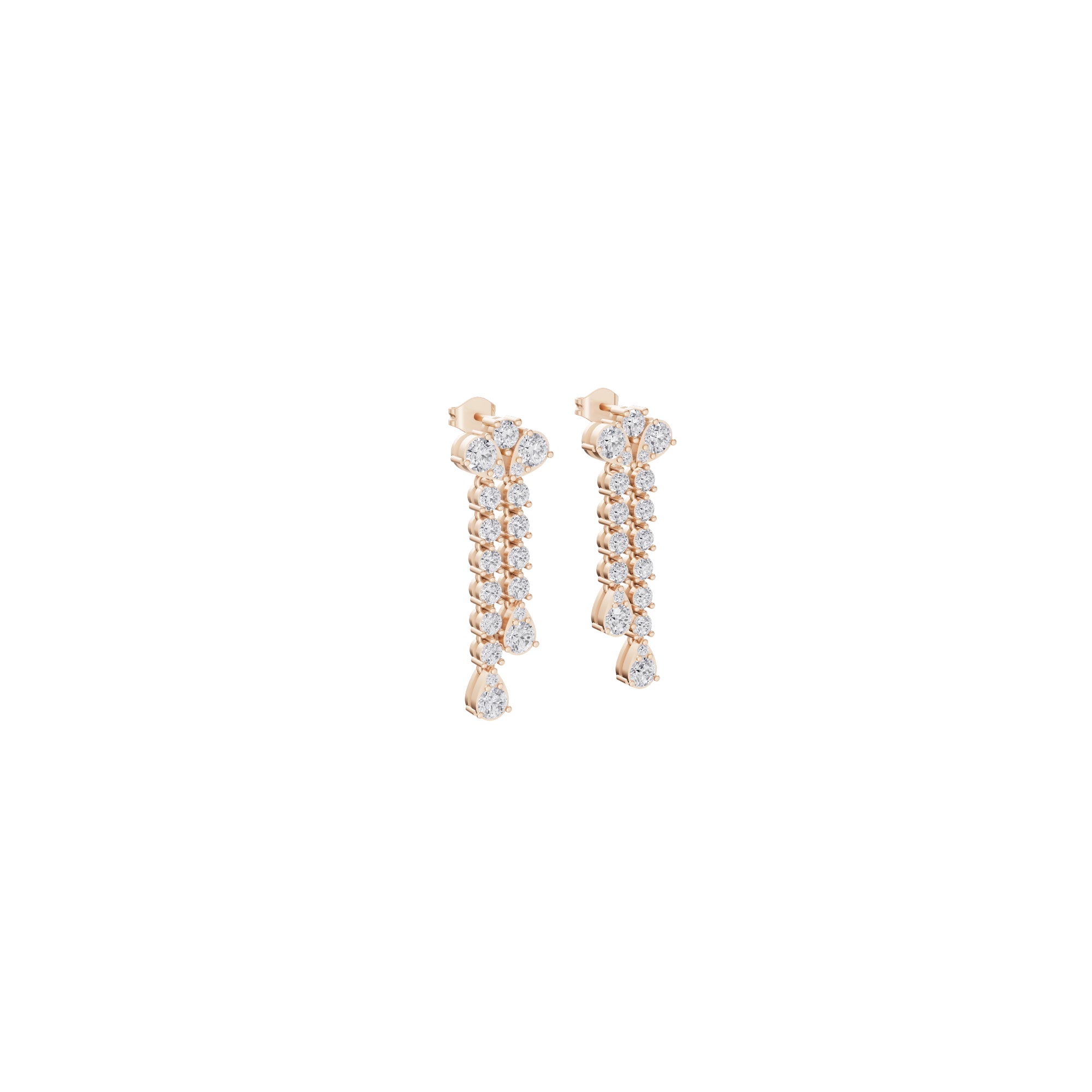 Aarinya Fan-Cluster Dual-Strand Diamond Drop Earrings
