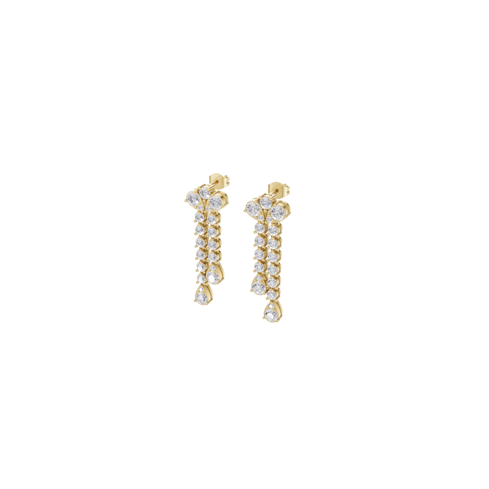 Aarinya Fan-Cluster Dual-Strand Diamond Drop Earrings