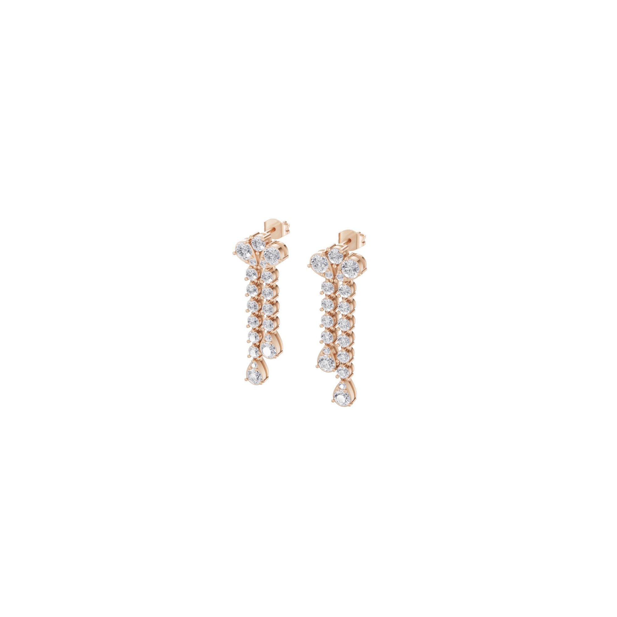 Aarinya Fan-Cluster Dual-Strand Diamond Drop Earrings