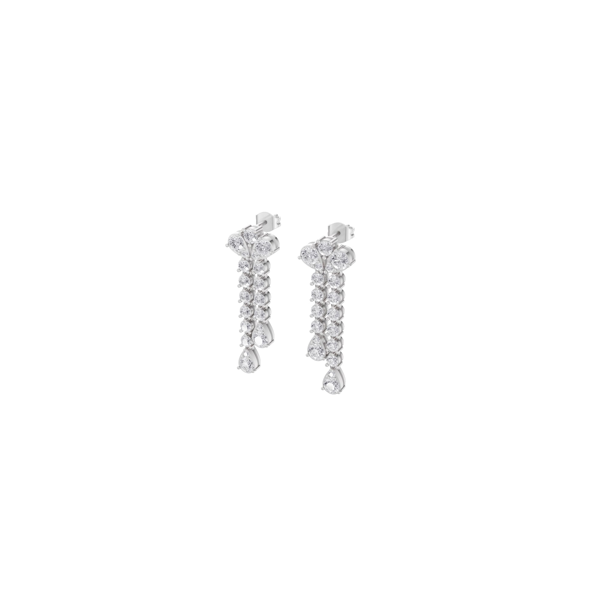 Aarinya Fan-Cluster Dual-Strand Diamond Drop Earrings