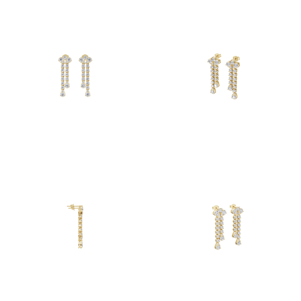 Aarinya Fan-Cluster Dual-Strand Diamond Drop Earrings