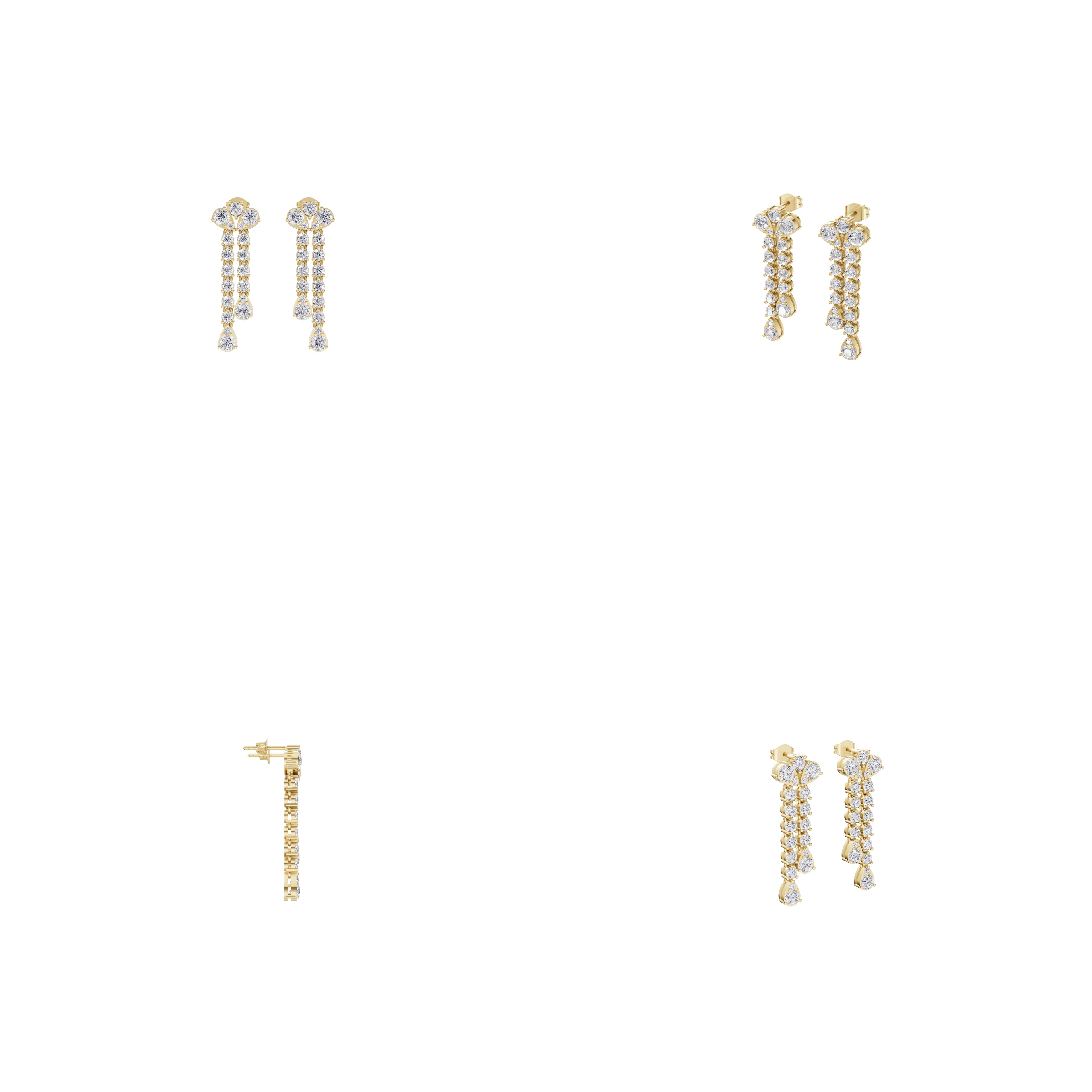 Aarinya Fan-Cluster Dual-Strand Diamond Drop Earrings
