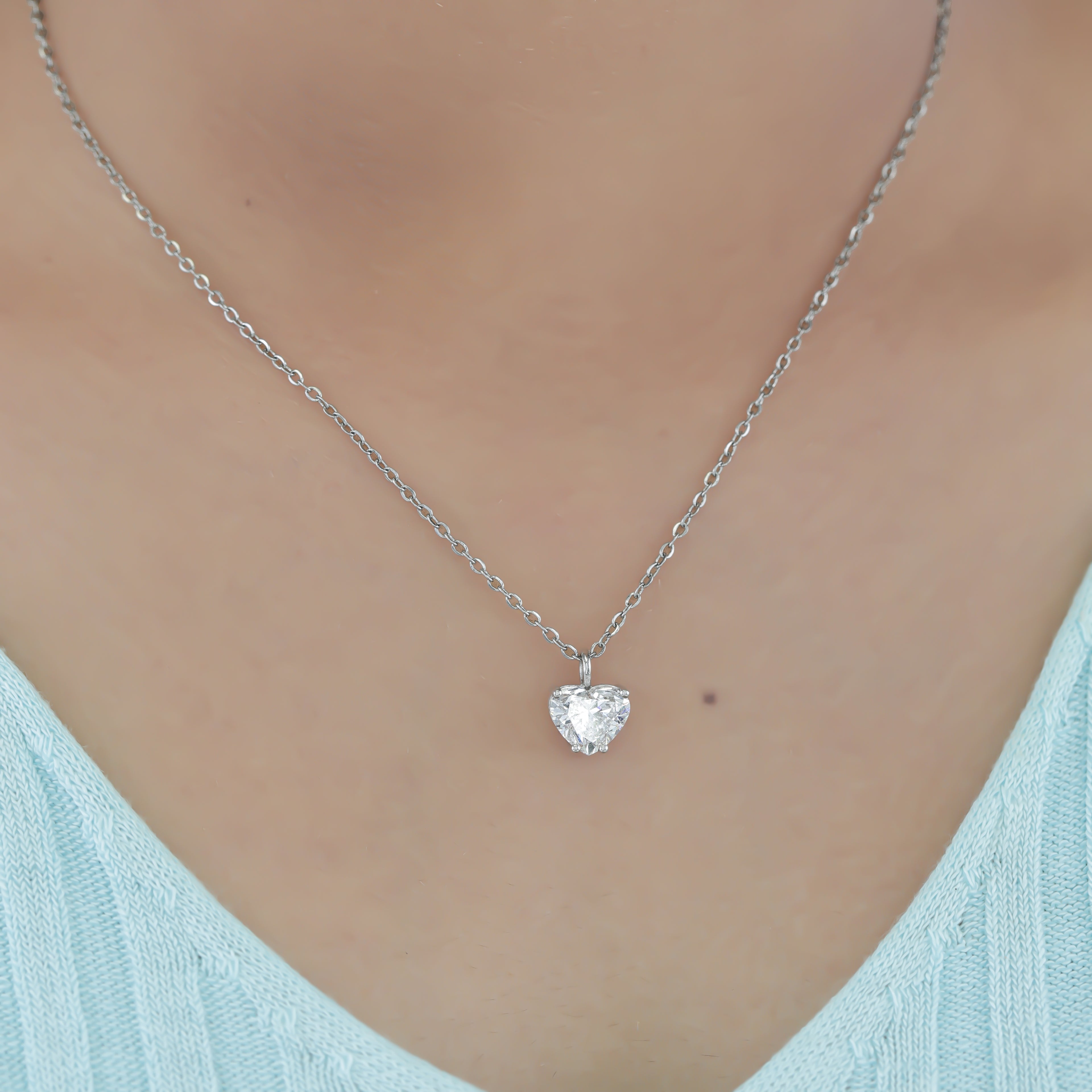 Aarinya Amore Heart Pendant, Minimalist Heart Cut Diamond Pendant