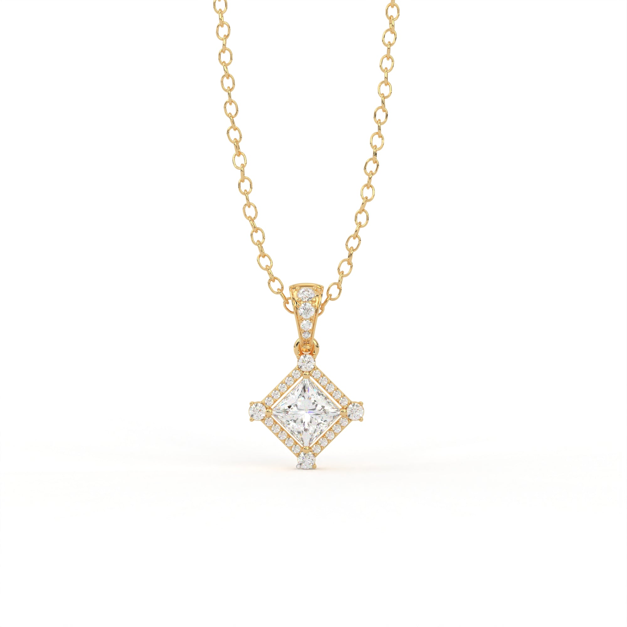 Aarinya Princess-Cut Kite-Set Lab-Grown Diamond Pendant, The Centurion Minimalist Tiered Compass-Set Pendant