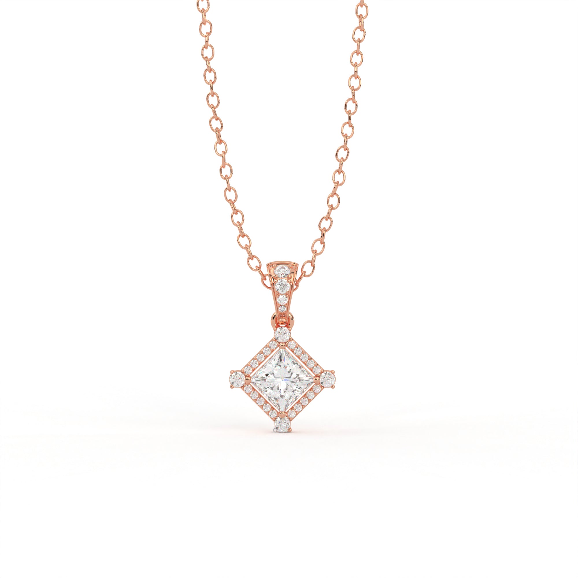Aarinya Princess-Cut Kite-Set Lab-Grown Diamond Pendant, The Centurion Minimalist Tiered Compass-Set Pendant