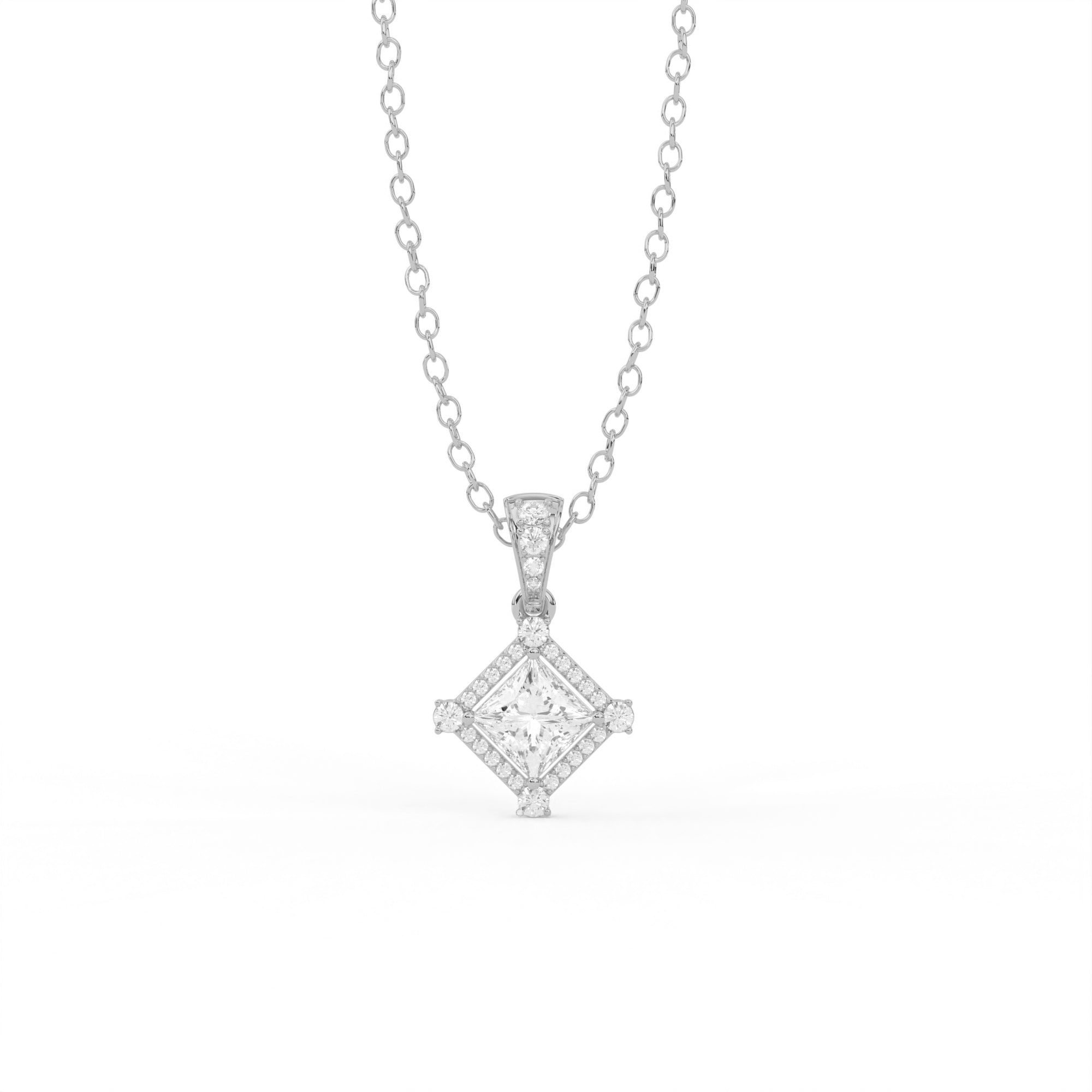 Aarinya Princess-Cut Kite-Set Lab-Grown Diamond Pendant, The Centurion Minimalist Tiered Compass-Set Pendant