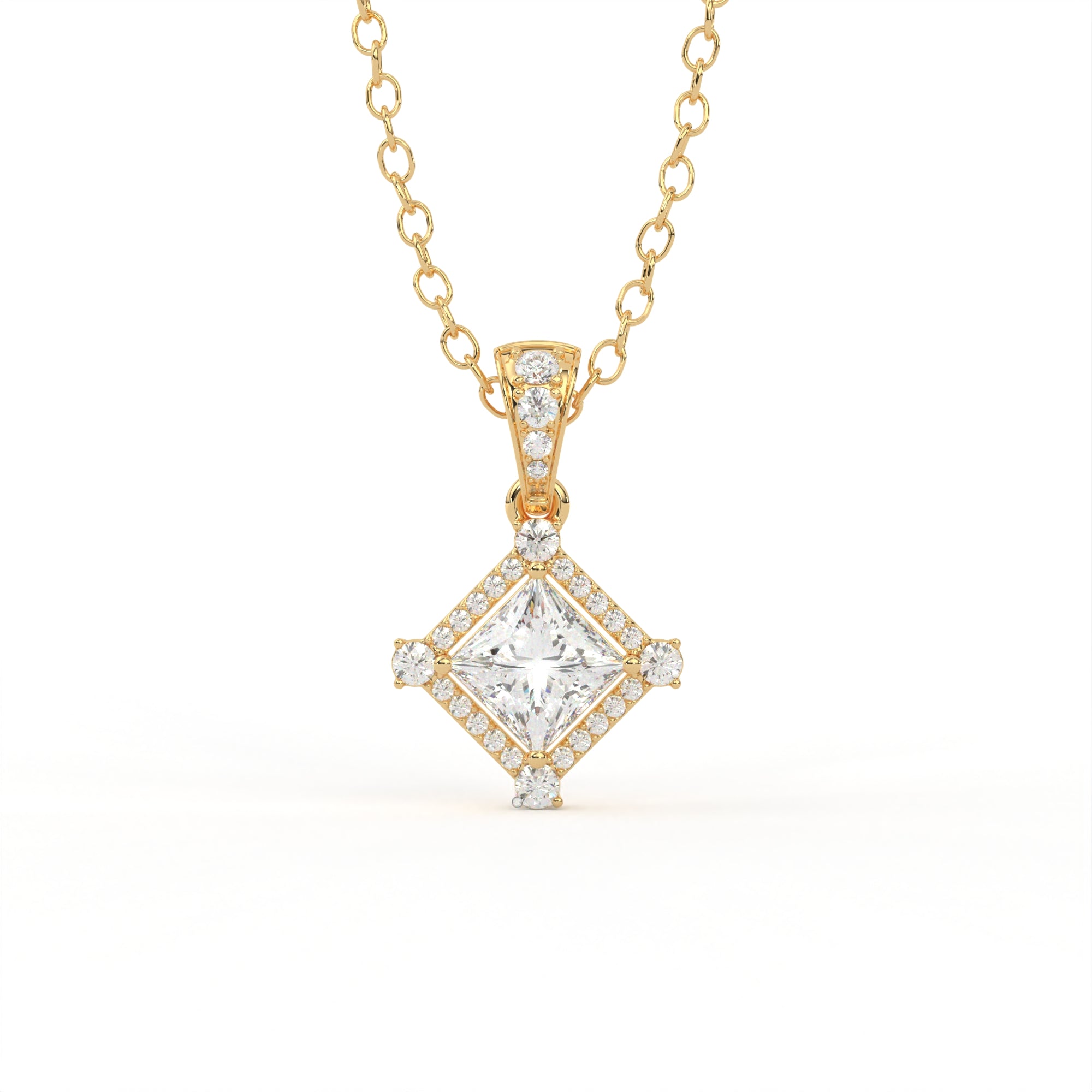 Aarinya Princess-Cut Kite-Set Lab-Grown Diamond Pendant, The Centurion Minimalist Tiered Compass-Set Pendant