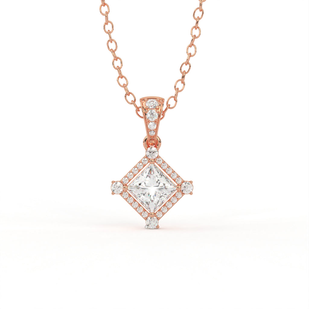 Aarinya Princess-Cut Kite-Set Lab-Grown Diamond Pendant, The Centurion Minimalist Tiered Compass-Set Pendant