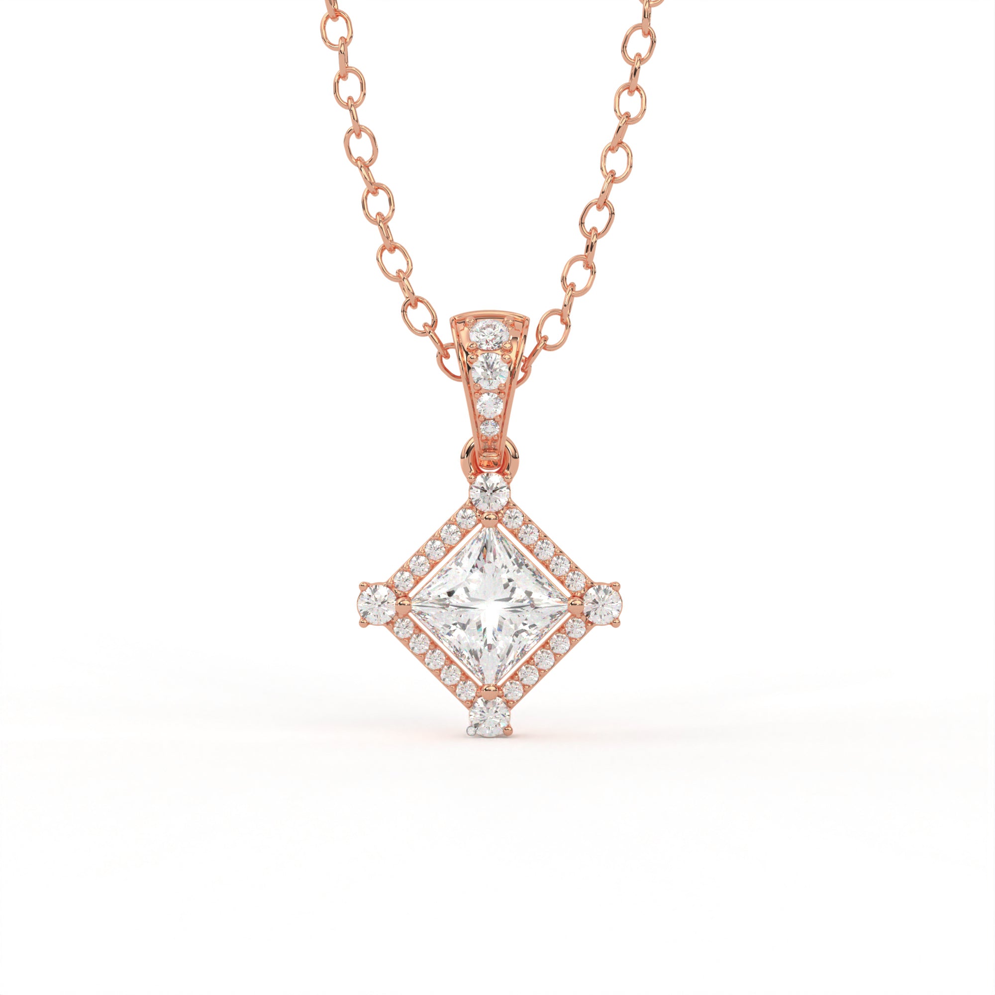 Aarinya Princess-Cut Kite-Set Lab-Grown Diamond Pendant, The Centurion Minimalist Tiered Compass-Set Pendant
