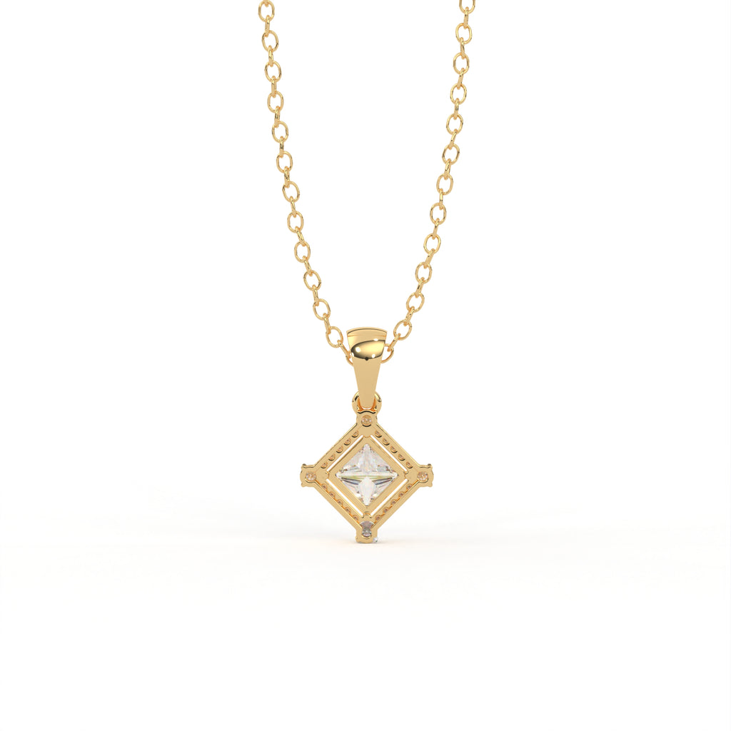 Aarinya Princess-Cut Kite-Set Lab-Grown Diamond Pendant, The Centurion Minimalist Tiered Compass-Set Pendant