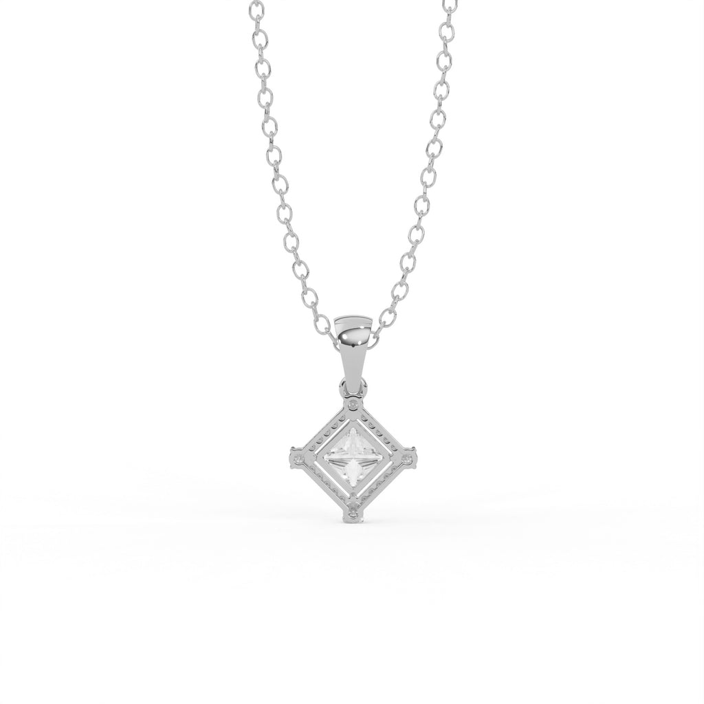 Aarinya Princess-Cut Kite-Set Lab-Grown Diamond Pendant, The Centurion Minimalist Tiered Compass-Set Pendant